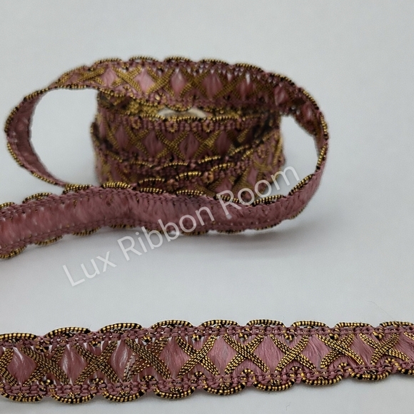 unknown Other - Vintage 1940s French Pink Gold Metallic Silk Jacquard Ribbon Couture TWO YARDS